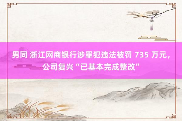 男同 浙江网商银行涉罪犯违法被罚 735 万元，公司复兴“已基本完成整改”