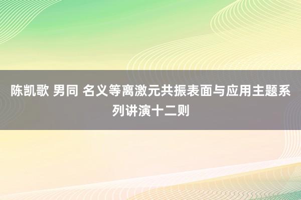 陈凯歌 男同 名义等离激元共振表面与应用主题系列讲演十二则